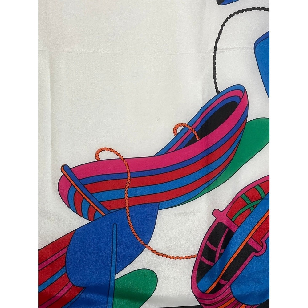 Vintage 1992 Liz Claiborne Nautical Boat Print Square Scarf Blue Green 31x31 - Picture 9 of 13